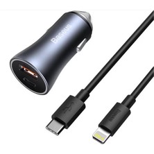 Dukkanıum Baseus Golden Connector Pro U+C 40W Type-C To Lightning Kablo Setli Araç Içi Şarj Cihazı Koyu Gri