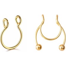 Jaida Moda Unisex Gold Renk 2'li Set Hızma Dudak Septum Çelik Piercing