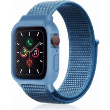 No35 Newface Apple Watch 42MM Hasırlı Cırtcırtlı Kasalı Kordon - Mavi