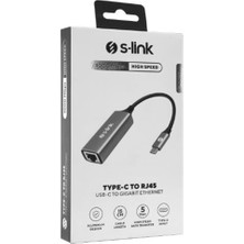 MK Beykoz S-Link SW-U336 Gri Metal Type-C To RJ45 10-100-1000MBPS Gigabit Adaptör