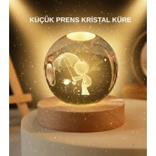 No35 USB LED 3D Küçük Prens Kristal Küre Ahşap Standlı Gece Lambası