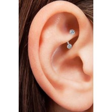 Jaida Moda Kadın 316L Gümüş Cerrahi Çelik Kristal Taşlı Rook Piercing