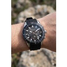 Quantum Siyah Spor Erkek Kol Saati | 45MM, Siyah Silikon Kordon, Kronograf, 10ATM