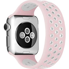 No35 Newface Apple Watch 42MM Ayarlı Delikli Silikon Kordon - Pembe-Beyaz
