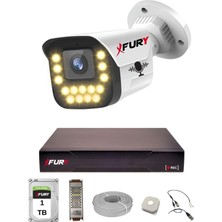 Fury 1 Li Sesli 15 Warm LED Gece Renkli Görüş Su Geçirmez Güvenlik Kamerası Seti 1tb