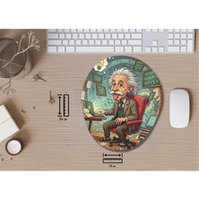 Ivart Albert Einstein Desenli Bileklik Destekli Oval Mouse Pad