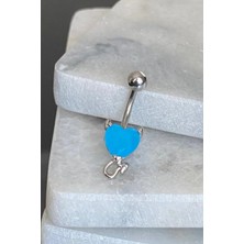 Jaida Moda Kadın 316L Cerrahi Çelik Mavi Şeytan Kalp Figür Göbek Piercing