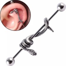 Jaida Moda Unisex Gri Yılan Figürlü Çelik Industrial Köprü Piercing 38 mm