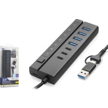 Freedom Storee Hadron HDX7062 7 Port USB Hub 5gbps 4x Usb-A 3.2 + 3x Usb-C 3.2 7 Port 2ın1 Kablolu Çoklayıcı Siyah