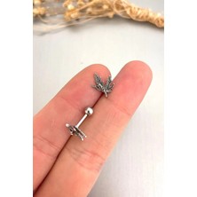 Jaida Moda Unisex Gri Uçan Yaprak Figür Çelik Helix Kıkırdak Piercing