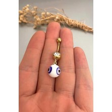 Jaida Moda Kadın Gold Cam Nazar Boncuklu Çelik Göbek Piercing