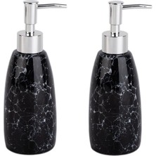 Feyza Design Mermer Desenli Siyah Banyo Sıvı Sabunluk Seti, 8X8X17CM, 300ML