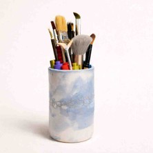 Cogo Seramik El Yapımı Seramik Fırçalık & Kalemlik – Mavi Mermer Dokulu Organizer (12×8 Cm)