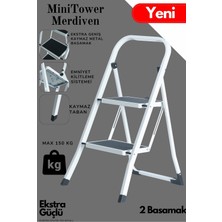 Ertekpa Minitower 2 Basamaklı Metal Merdiven - Ekstra Güçlü 150 kg Kapasiteli Beyaz