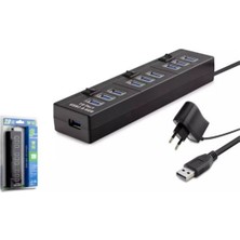 AK-SA-STR Hadron HDX7005 USB Hub 10-Usb 1m Siyah ( Güç Adaptörlü)