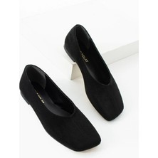 Kadın Siyah Süet Kare Burun Rahat Günlük Babet Ayakkabı Guın