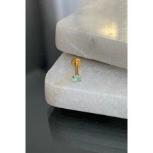 Jaida Moda Unisex Gold Cerrahi Çelik Yuvarlak Turkuaz Taşlı Tragus Labret Helix Piercing