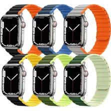 No35 Movenchy Apple Watch 42MM Mo-Wb1 Çift Renk Mıknatıslı Silikon Kordon - Siyah-Turuncu