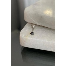 Jaida Moda Unisex Gümüş Cerrahi Çelik Yıldız Siyah Taşlı Tragus Labret Helix Piercing