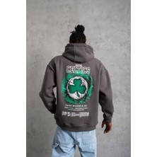 Glam Love Baskılı Kapüşonlu ve Kordon Ipli Sweat - Gri