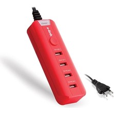 Negok S-Link Sl-M4 Akıllı Telefon ve Tablet 4000MAH 4 USB Port Kırmızı Ev Şarj Adaptör