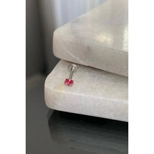 Jaida Moda Unisex Gümüş Cerrahi Çelik Kare Pembe Taşlı Tragus Labret Helix Piercing