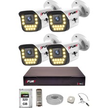 Fury 4 Lü Sesli 15 Warm LED Gece Renkli Görüş Su Geçirmez Güvenlik Kamerası Seti 320GB