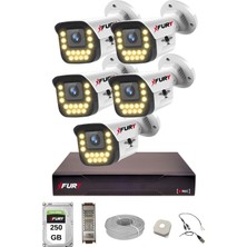 Fury 5 Li Sesli 15 Warm LED Gece Renkli Görüş Su Geçirmez Güvenlik Kamerası Seti 250GB