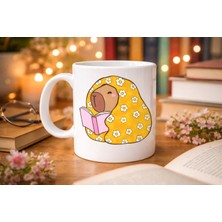 Starseven Kitap Okuyan Kapibara Desenli Porselen Kupa Model 102 – Sıcacık Tasarım , Kahve &amp; Çay Kupası ,