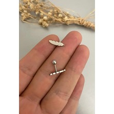 Jaida Moda Unisex Gümüş Cerrahi Çelik Tüy Figürlü Tragus Helix Piercing