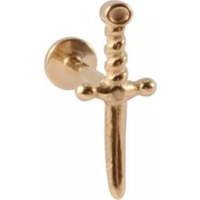 Jaida Moda Unisex Gold Kılıç Figürlü Tragus Helix Kıkırdak Çelik Piercing