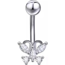 Jaida Moda Kadın Gümüş Renk Kelebek Figürlü Çelik Göbek Piercing