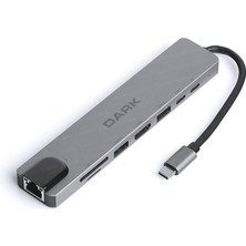 Paxteks Dark DK-AC-U31X40 USB 3.1 Type-C 8 In1 Ether-Hdmi-Tf Sd Kart Okuyucu- USB 3.0-Usb-C&usb-C Pd Hub