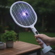 Ecoport USB Şarjlı Standlı Şarj Göstergeli Uv Işıklı Beyaz Sinek Öldürme Raketi
