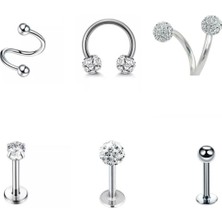 Jaida Moda Gümüş Cerrahi Çelik Tragus Helix 6'lı Set Piercing