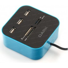 MK Beykoz Dark UCR202 USB Microsd-Sd-Mmc-M2-Ms Pro Duo Kart Okuyuculu USB Çoklayıcı (Mavi)