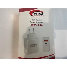 Elba Elb15 25W 3.0A Usb-A To Usb-C Çift Girişli Hızlı Şarj Akım Koruma Isıya Dayanıklı Ev Şarj Kafası