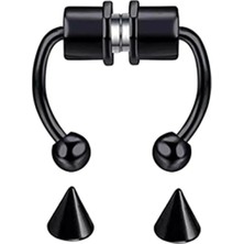 Jaida Moda Unisex Siyah Paslanmaz Çelik Deliksiz Fake Mıknatıslı Piercing