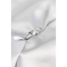 Zincir Sallantılı Kalp Model Gümüş Renk Kadın Yüzük