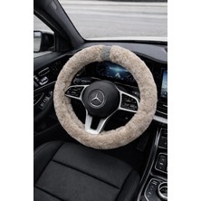 Işıltı Design Kadınlara Özel Bej Geçme Peluş Direksiyon Kılıfı