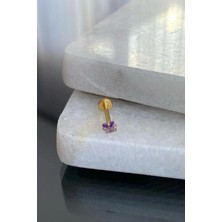 Jaida Moda Unisex Gold Cerrahi Çelik Kare Mor Taşlı Tragus Labret Helix Piercing