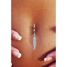 Jaida Moda Kadın Gümüş Sıkıştırmalı Tüy Figür Sallantılı Çelik Göbek Piercing