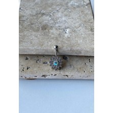 Jaida Moda Kadın Gri Çiçek Motifli Zirkon Taşlı Çelik Göbek Piercing