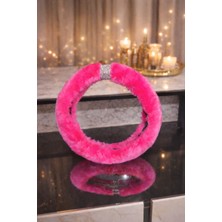 Işıltı Design Geçme Peluş Direksiyon Kılıfı Tavşan Tüylü Pembe