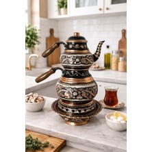 Isıtıcılı Gül Çiçek Bakır Çaydanlık