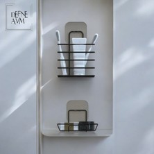 Feyza Design Pratik Paslanmaz Metal Banyo Duvar Organizeri Seti, Yapışkanlı 2'li