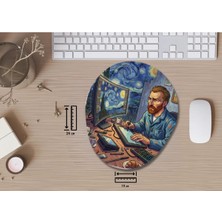 Ivart Çalışan Ressam Van Gogh-1 Desenli Bileklik Destekli Oval Mouse Pad