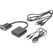 Tuba Toptaş Digitus DA-70473 VGA - HDMI Çevirici + Ses (3.5mm), Full Hd (1080P), Kablolu, 15 Cm, Siyah Renk