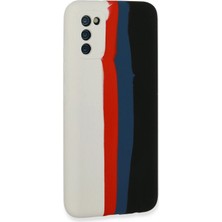 No35 Newface Samsung Galaxy A03S Kılıf Ebruli Lansman Silikon - Beyaz-Siyah