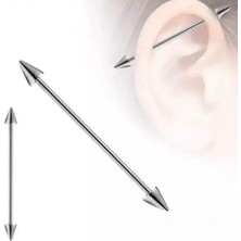 Jaida Moda Unisex Gri Sivri Spayk Model Cerrahi Çelik Industrial Köprü Piercing